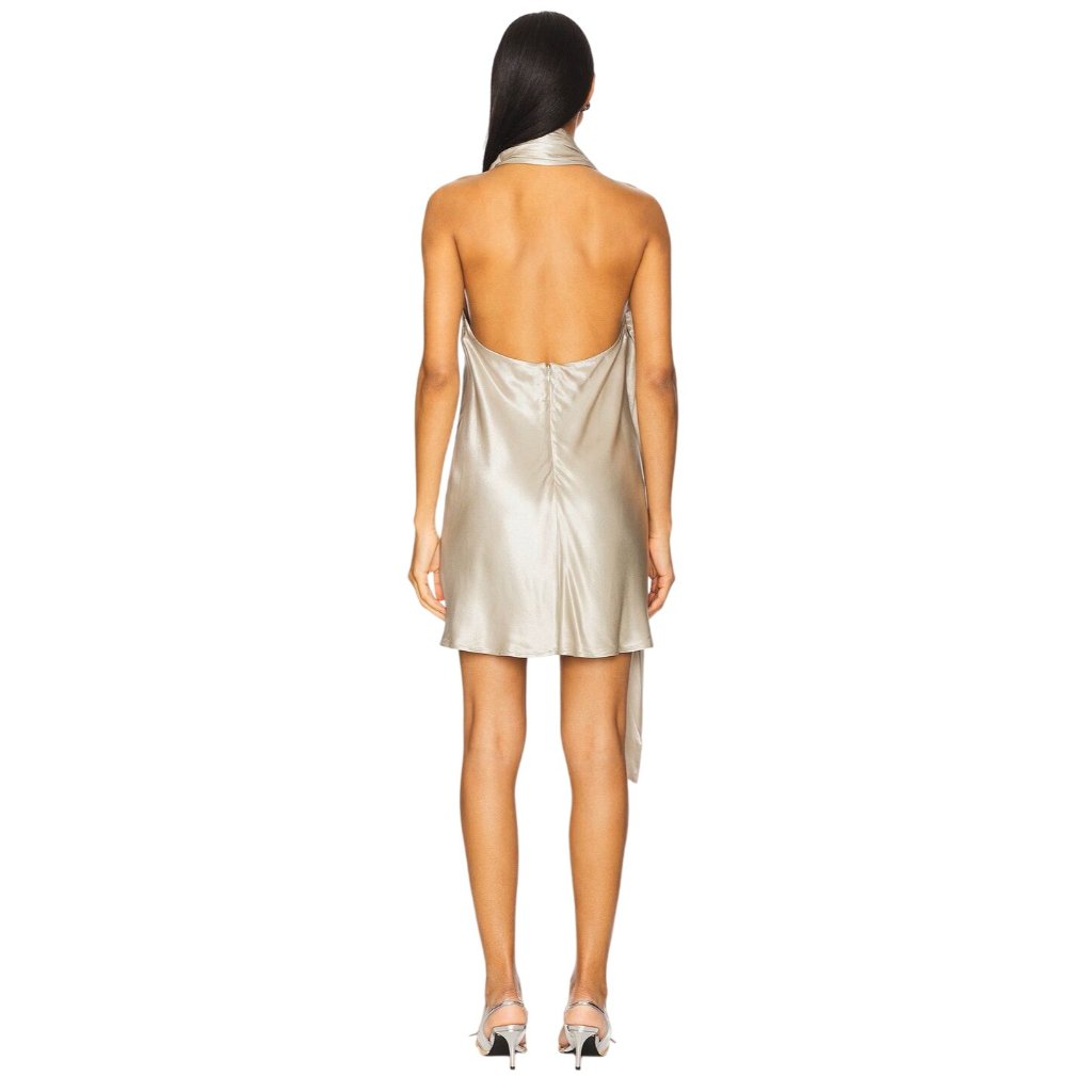 Auteur Studio Cassidy Dress In Grey Small New Womens Silver Satin Mini — image 2 of 8